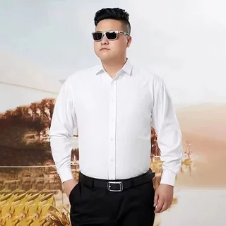 男士大码长袖白衬衫胖子商务正装加肥加大衬衣纯色宽松免烫工作装