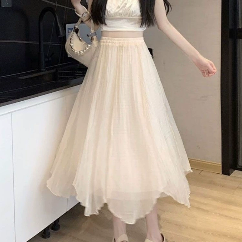 Сладкий стиль, нежная весенне-осенняя марлевая юбка средней длины с высокой талией, новая утягивающая сказочная юбка нестандартной формы для женщин