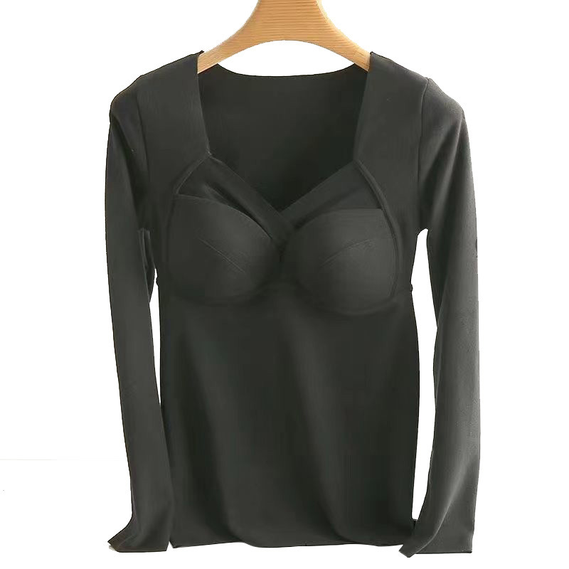 Nuevo invierno de terciopelo auto-calefacción ropa interior térmica de manga larga forrada de lana engrosada camisa de fondo se puede usar fuera superior térmica