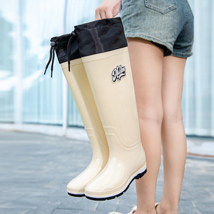 Cross-Border Extra High Tube Waterproof Rain Boots for Women, Adult High Tube Water Shoes, Fashionable New Non-Slip Extended Tube Rain Boots