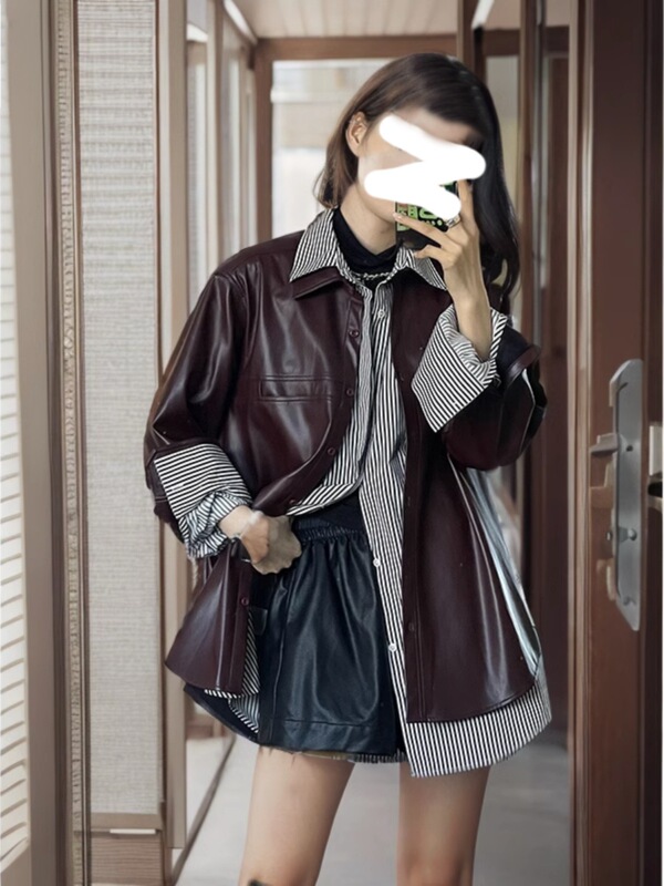 High-End Grape Purple Leather Jacket for Women, Spring and Autumn Fashion New Retro Jacket, Versatile Shirt