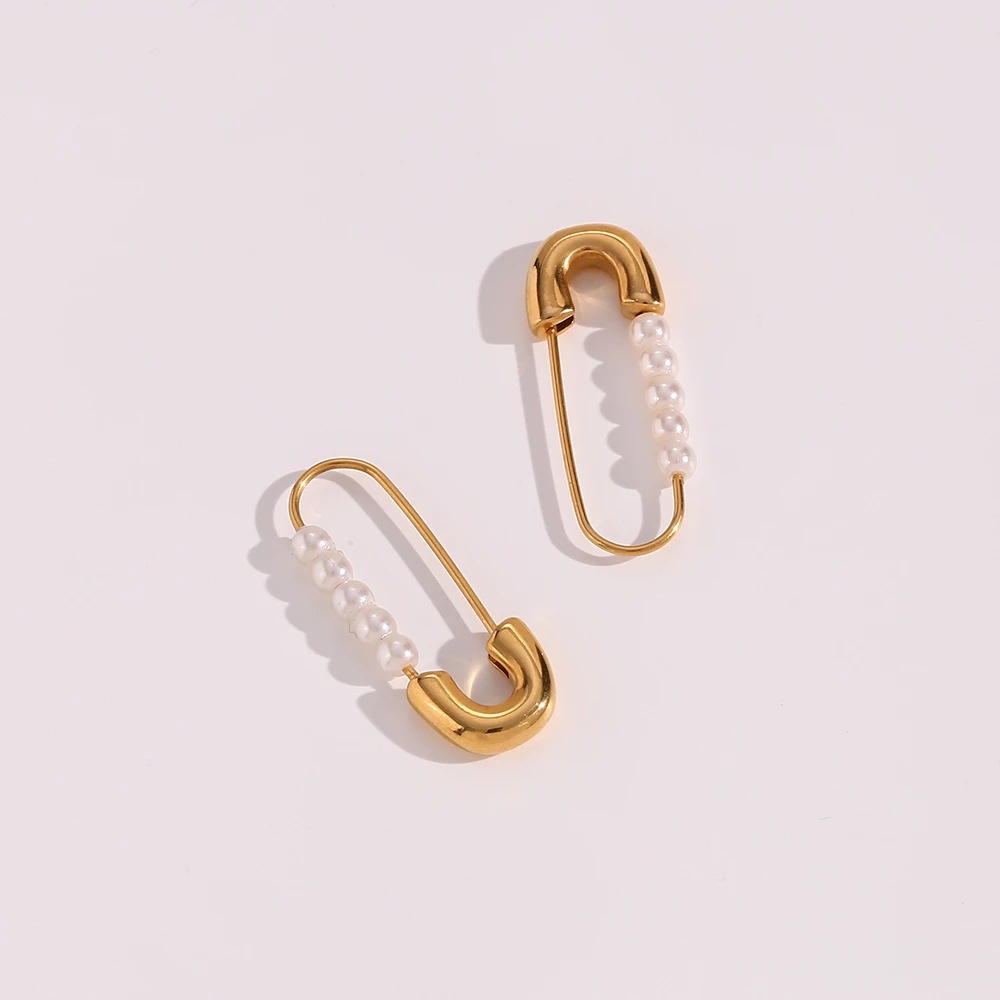 1 Pair Lady Paper Clip Imitation Pearl Titanium Steel Plating Earrings display picture 1