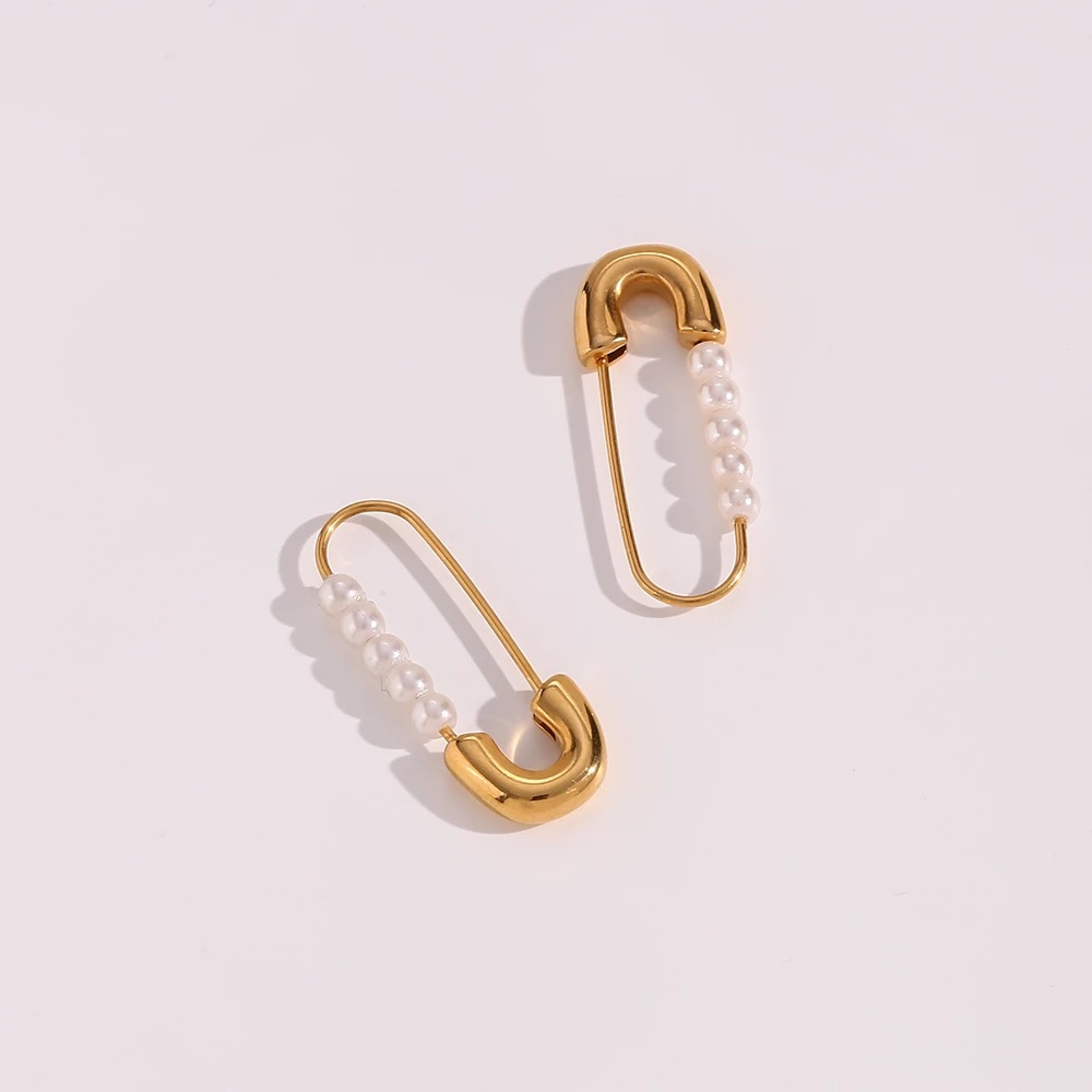 6g Weight Earrings Classification 1 Pair Lady Paper Clip Imitation Pearl Titanium Steel Plating Earrings