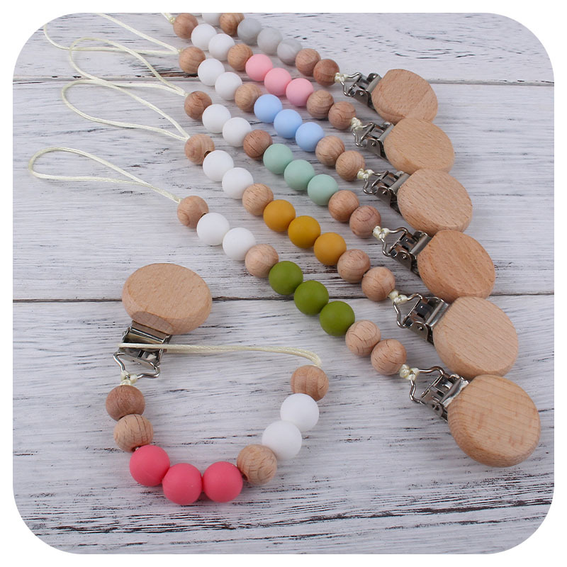 Nueva haya plana pezón clip bebé DIY creativo de silicona Beech perlas de juguete molar pezón cadena anti-Perdida cadena