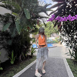 甜美豹纹个性时尚半身裙美式洋气小众设计感不规则中长裙潮流女