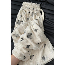 白色蝴蝶休闲裤女春夏季2025新款破洞设计烫钻爆款