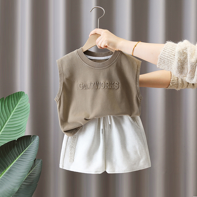 7137 Traje de verano para niños 2025 Nuevo estilo Estilo occidental Chaleco sin mangas para niños Pantalones cortos Ropa de verano de dos piezas Verano