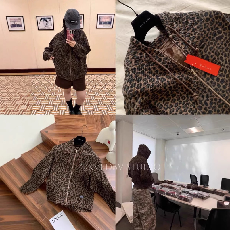 (Now) Correct Version 25 Early Autumn Sup Leopard Print Waffle Hooded Loose Sweatshirt Jacket for Men and Women