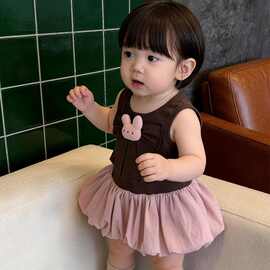 拼接夏季女童新款无袖蝴蝶结小露背花苞裙
