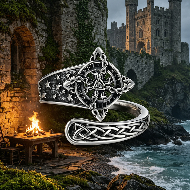 Cross-Border Amazon Hot-Selling Vintage Nordic Style Celtic Knot Eternal Loop Witch Protection Ring