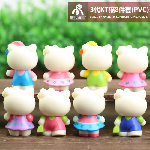 3rd Generation Cartoon KT Cat Kitty Cat Plush Toy Set of 8 Pieces Plastic Birthday Cake Scene Decorative Accent Model