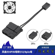 电脑机箱散热器风扇大4pin母转小3p/4p母电源供电接口转接线