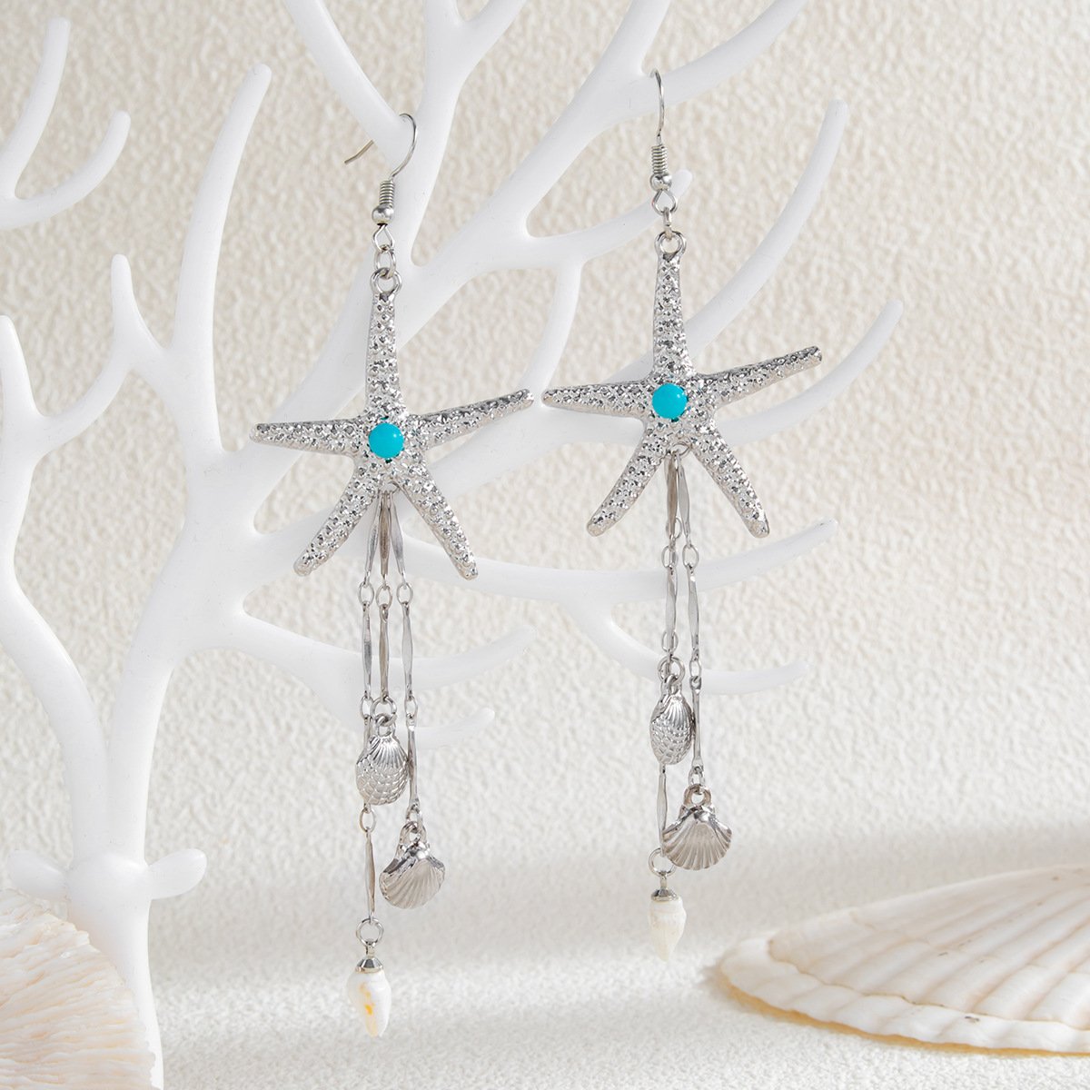 Joyas transfronterizas de vacaciones de playa de estrellas de mar pendientes de aleación de medusa de moda de alta calidad pendientes de cristal bordilla