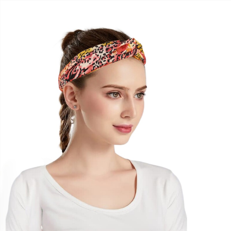 Amazon 春と夏の新しいヒョウ柄プリント弾性つば広クロスヘアバンドヨガフィットネススポーツヘアバンド女性用|undefined
