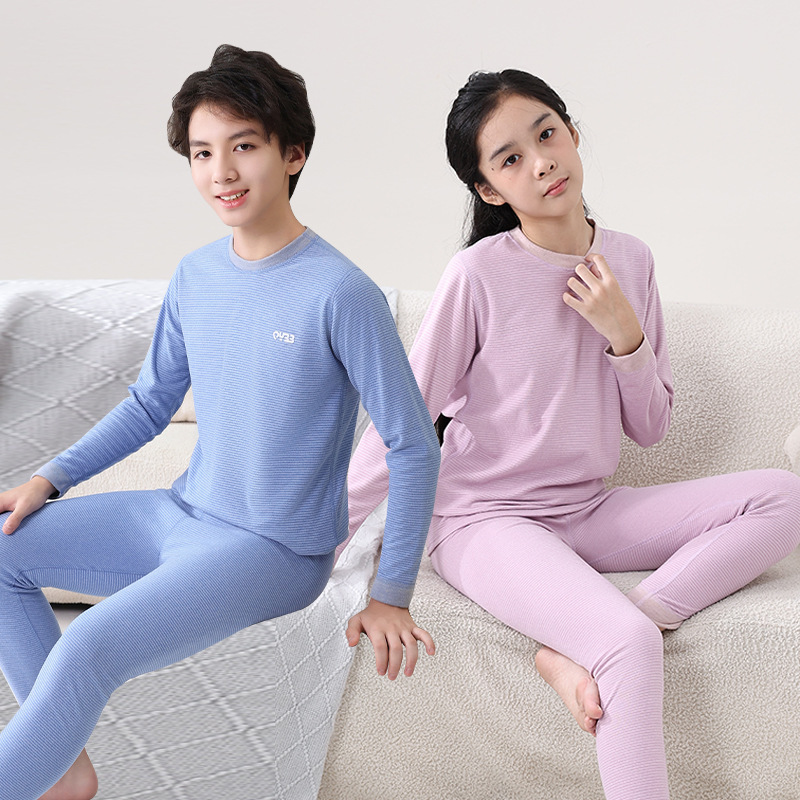 Autumn and Winter New Children's Wool Silk Thermal Underwear suit Middle Collar Thickened Plain Home Clothes for Boys and Girls