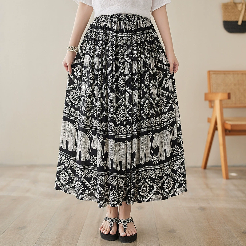 Длинная юбка, plus size, эластичная талии, стиль бохо