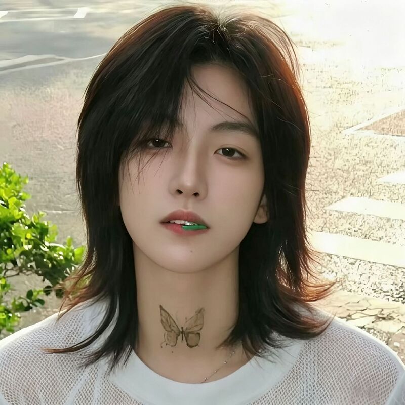 Men's long-tailed mullet wig with wolf tail, 90s Justin Cheng hairstyle, fake hair Men's long-tailed mullet wig with wolf tail, 90s Justin Cheng hairstyle, fake hair
