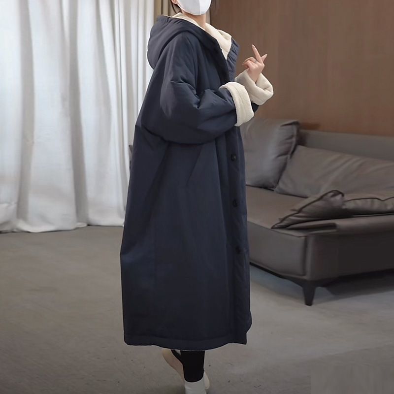 休闲时尚长款棉服外套女冬季袄子大码胖妹妹阔版加绒加厚保暖棉衣