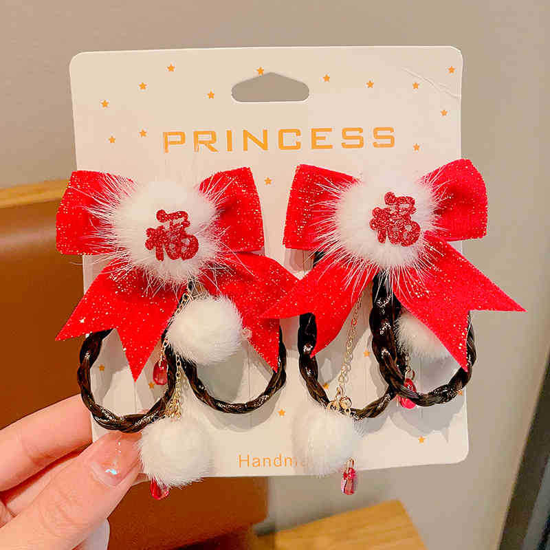 2024 otoño y invierno accesorios para el cabello de niños Año Nuevo pinzas de cabello rojas niñas estilo de Año Nuevo tarjetas de cabello de estilo chino antiguo niñas toques de ropa de estilo chino