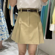 卡其色百褶a字半身裙女2024夏季新款韩版高腰显瘦防走光包臀短裙