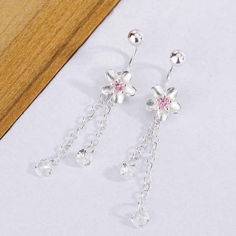 櫻花鋯石螺絲擰扣流蘇耳釘女2024年新款一款兩戴輕奢氣質耳骨釘