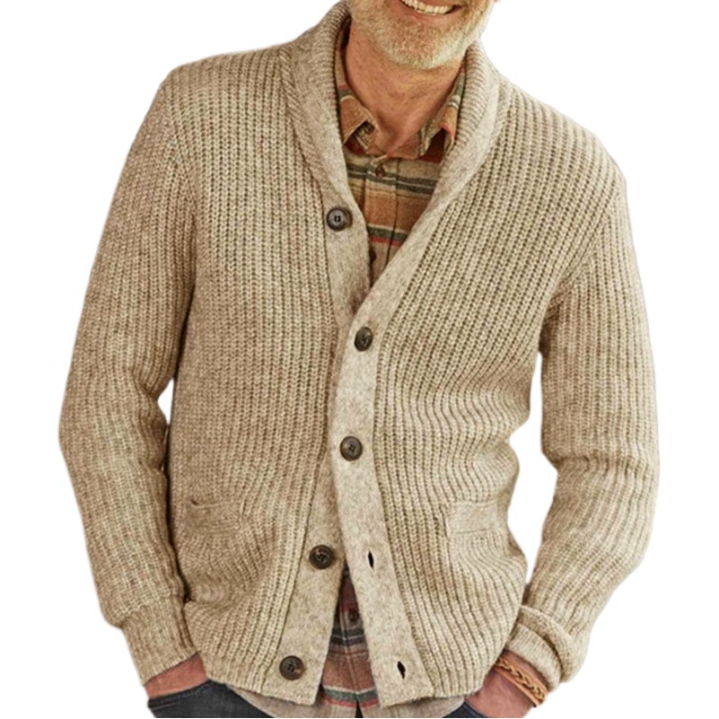 Amazon Otoño e Invierno nuevos hombres de color sólido de la solapa engrosada suéter de manga larga cardigan suéter capa SY0131