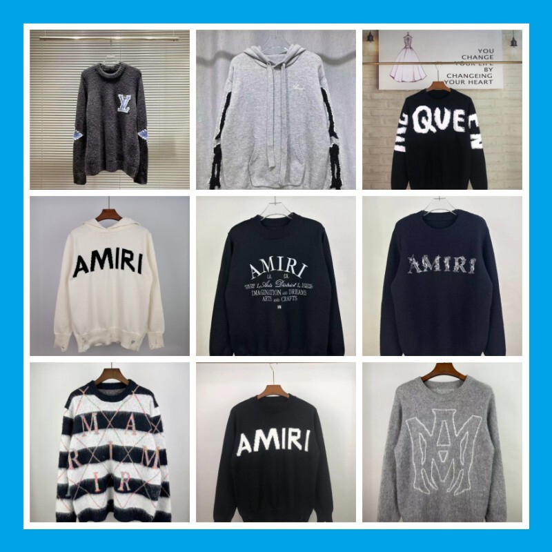 Wholesale Am1Ri Trendy Letter Logo Jacquard Tassel Destroyed Hole Loose Style Hooded Round Neck Sweater