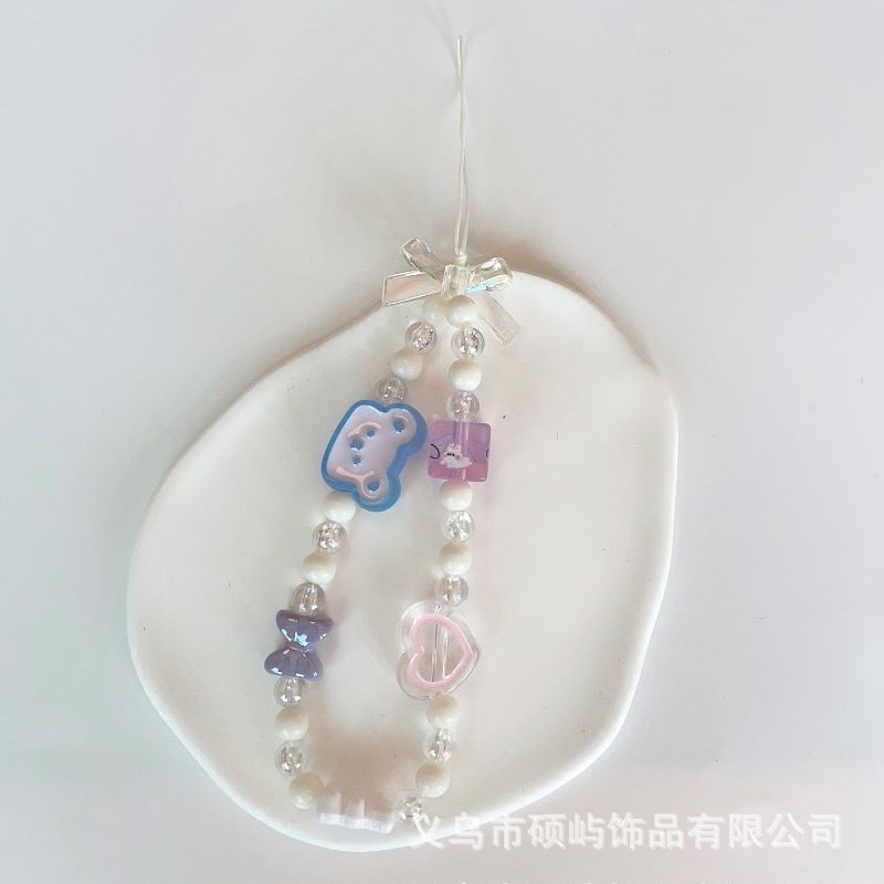 Amazon Venta caliente oso flor arco cuentas Cadena de teléfono móvil con cuentas AB color mariposa anti-perdido Cordón de teléfono móvil