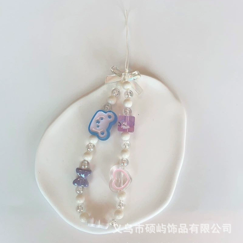 Beads with bow, beaded bracelet, mobile phone, strap, Amazon, with little bears, flowered