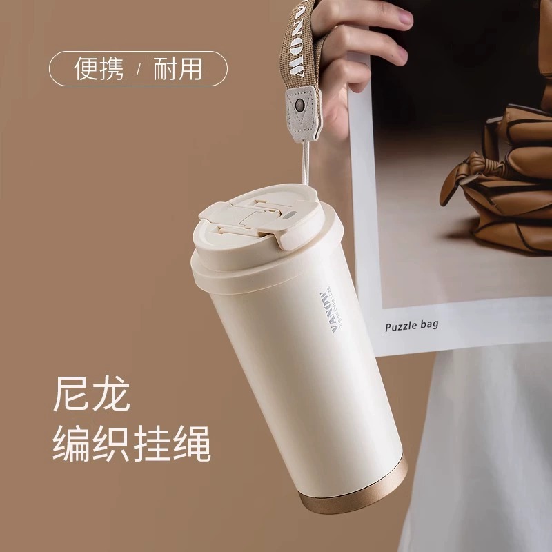 British vanow taza de café taza de vacío de alta apariencia de la muchacha revestimiento de cerámica de acero inoxidable portátil de paja taza de agua