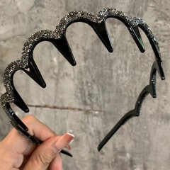 韓國代購百搭簡約波浪發箍女2024新款高顱頂滿鑽帶齒防滑發卡頭箍