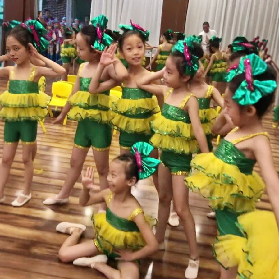 Детский костюм Детский танцевальный костюм «Я люблю есть овощи» Костюм для выступления девочек, современное танцевальное платье-пончо с пайетками