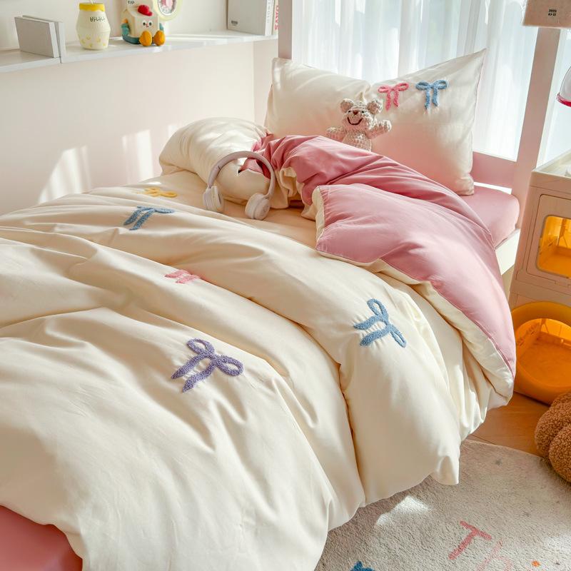 Juego de cama de dormitorio de estudiantes de tres piezas, ropa de cama de algodón puro, sábana, edredón, juego de cuatro piezas