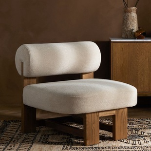 Quiet Wind Solid Wood Single Sofa Homestay Apartment Club Reception Chair Designer Soft-fitting Model Room Leisure Single Chair
