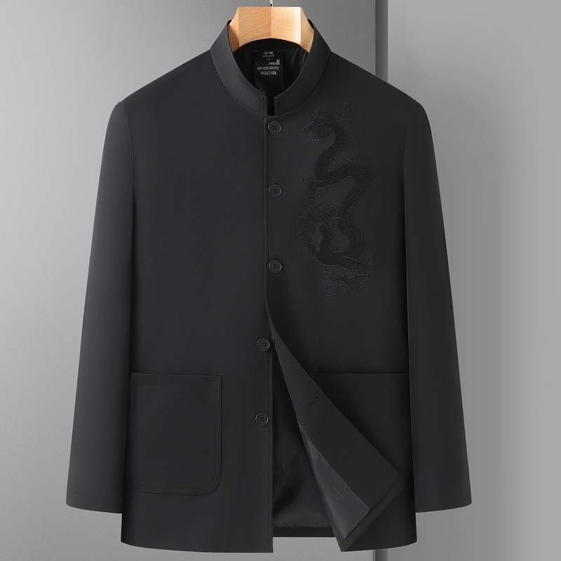 唐装男春秋装外套中国风爷爷中山装中老年汉服老人衣服爸爸套装