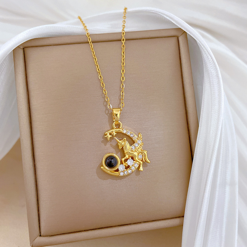 Pegasus Moon Projection Pendant Necklace Titanium Steel Jewellery_voghion.com