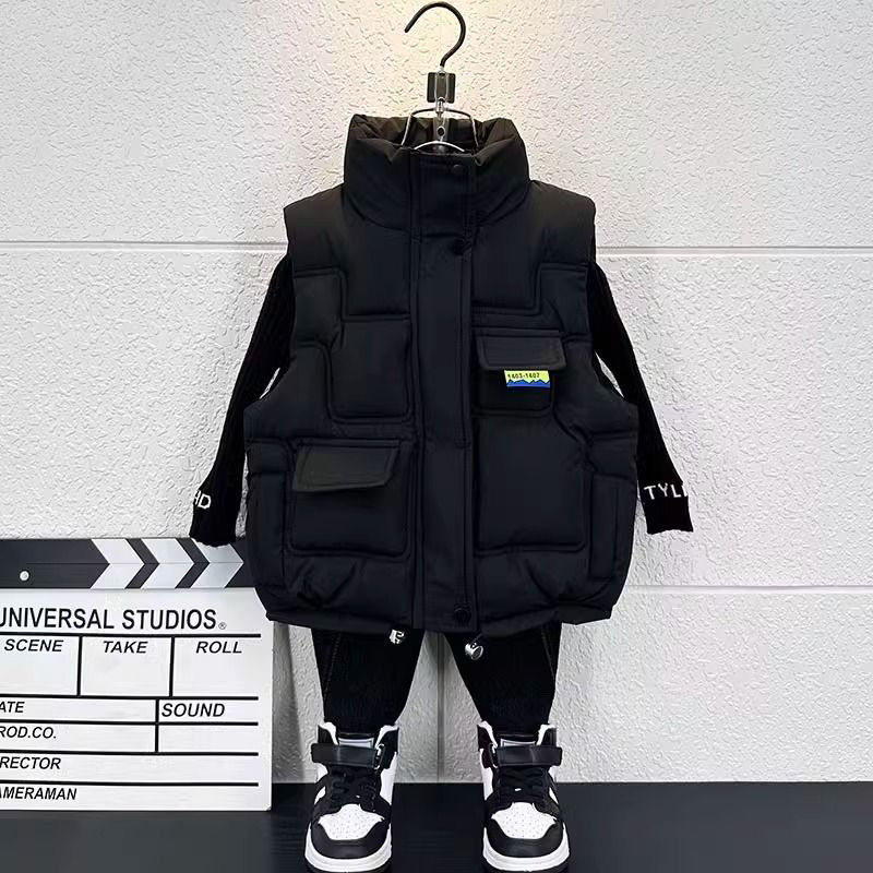 2025 Autumn/Winter New Style Boys' Vest, Thickened, Warm and Cold-Proof, Down Cotton Vest for Boys, Suitable for Outerwear