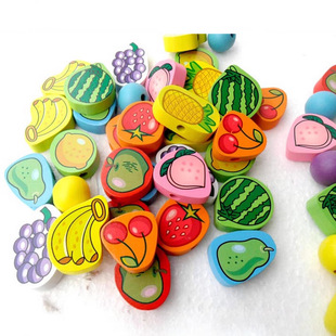 Children's wooden Early Education Intelligence baby fruit beaded toys large diy threading beads educational toys