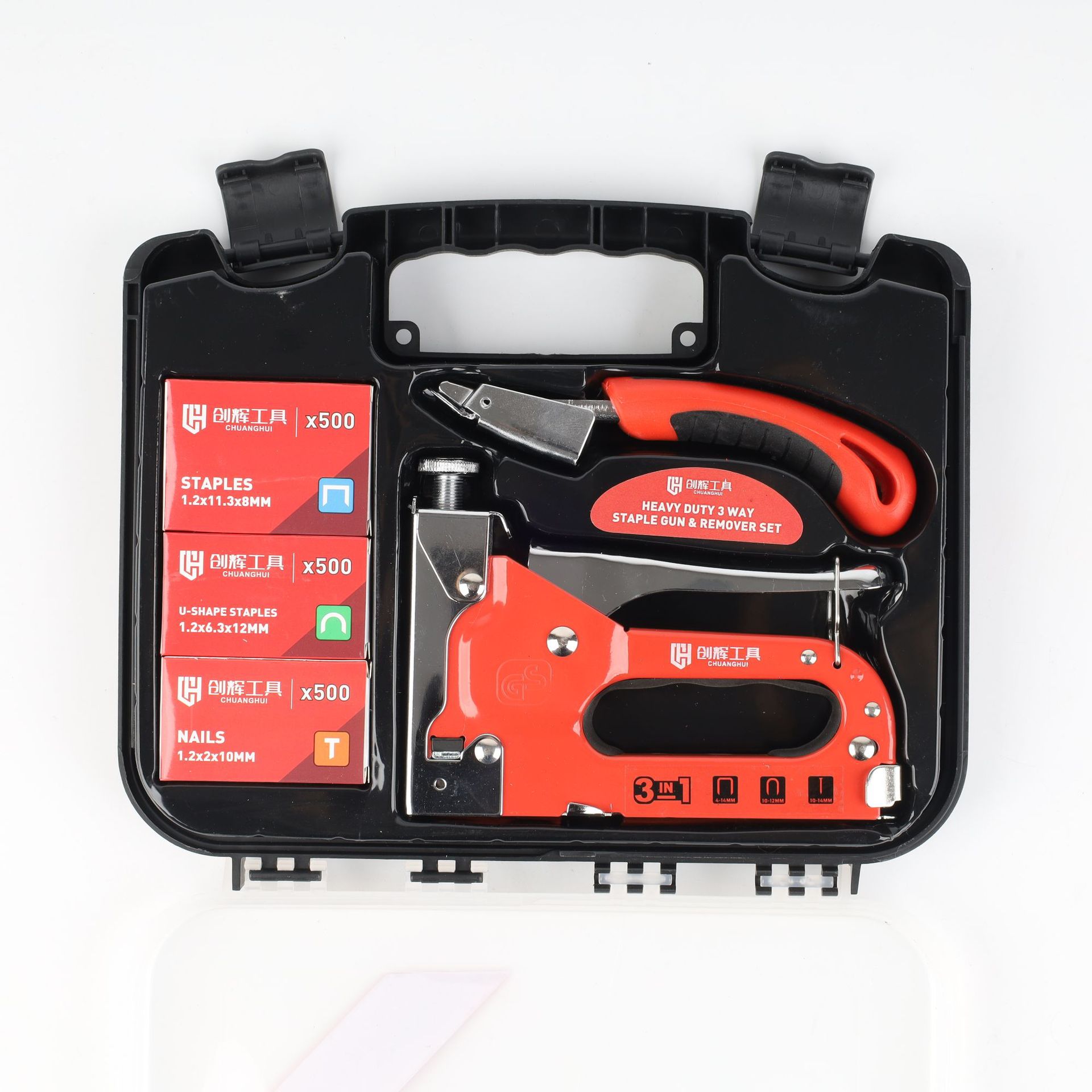 厂家批发3合1手动打钉枪套装  门TU各500枚 全钢三用钉枪