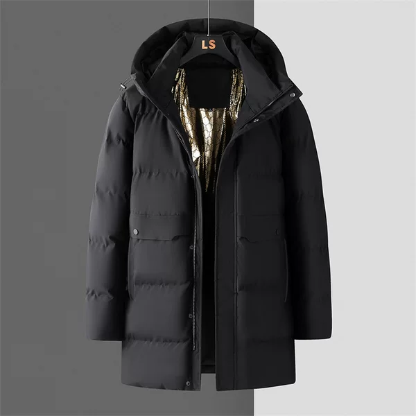 Winter Trendy Men's Mid-Length Cotton Coat, Plus-Size Loose Graphene Cold-Resistant Warm Thickened Cotton Jacket