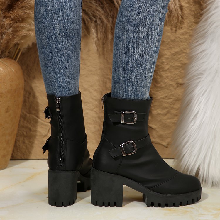 Big size thick heel boots women's autumn and winter fashion belt buckle explosive short boots cotton boots fashion boots_voghion.com
