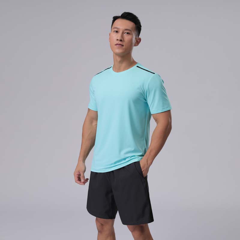 Cross-border nylon de secado rápido camiseta hombres Amazon eBay fitness correr cuello redondo deportes hielo seda manga corta entrenamiento top