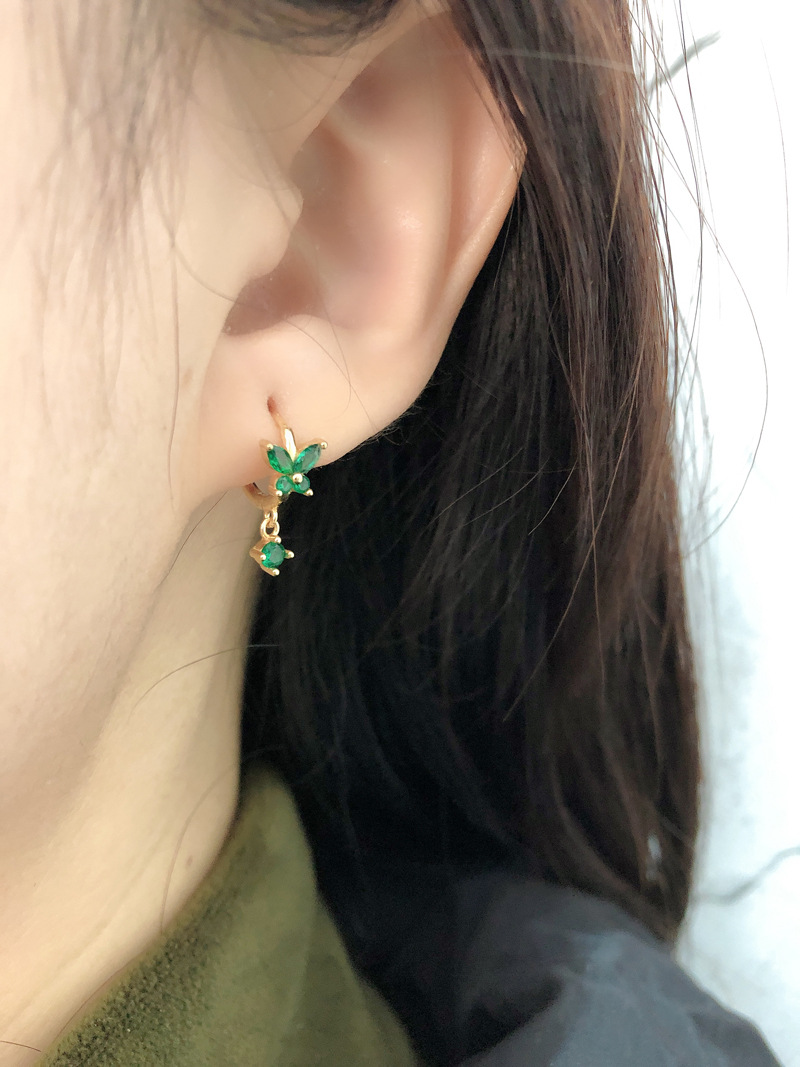 Fashion Butterfly Silver Inlay Zircon Drop Earrings 1 Pair