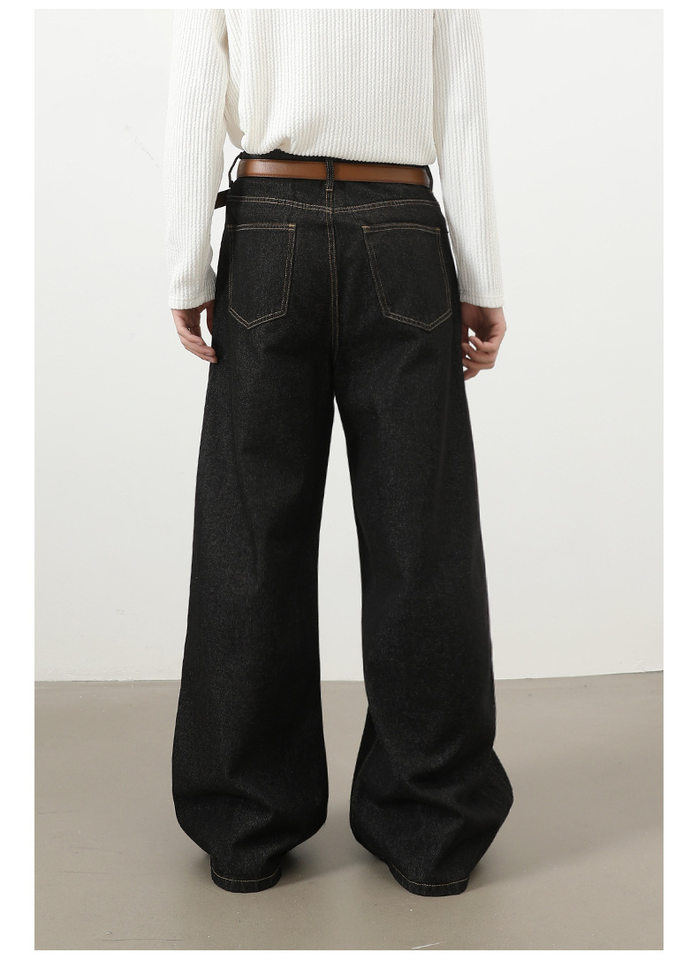 Quần jean nam ống rộng giặt nước phong cách Hàn, cạp vừa lưng thẳng — Denim đen, Màu đen, Ngụy trang màu mơ, Xanh lam cổ điển chi tiết 22