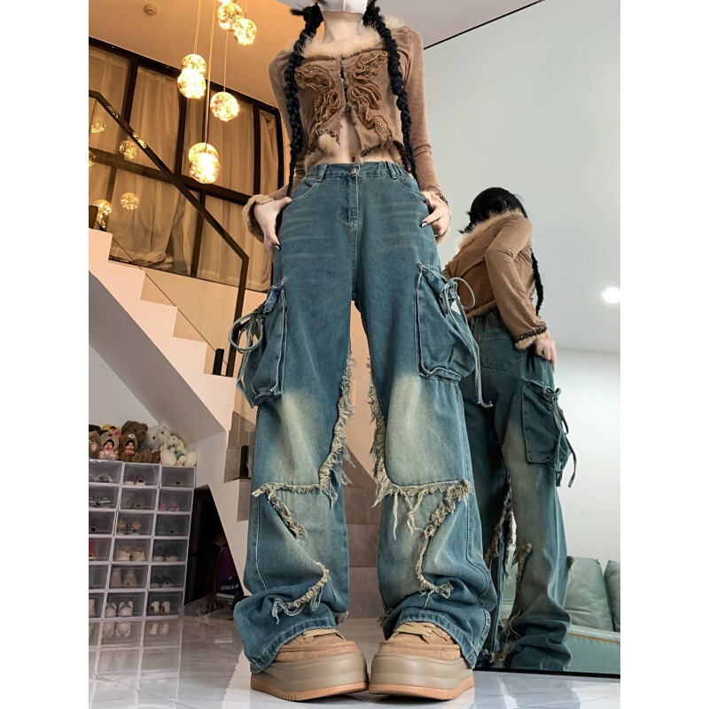 Niche Design Sense Retro Slimming Straight Tube Loose Jeans Women's American Style Fashionable Brand Low Waist High Street Vibe Trendy Pants