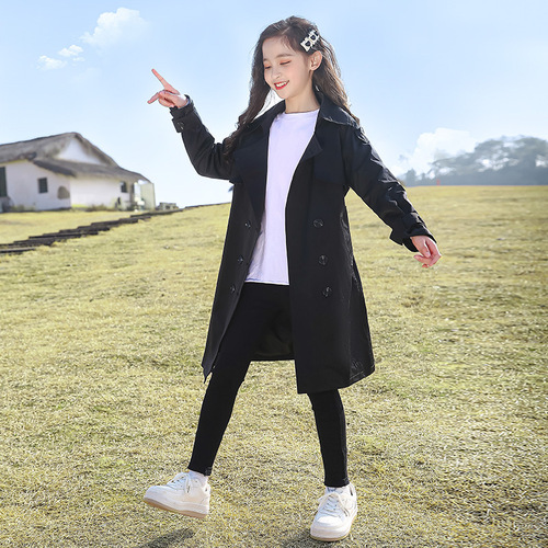 Children's Spring Long Coat  New Spring Outfit Medium and Large Children's Stylish Korean Version Casual Girl Jacket for Kids