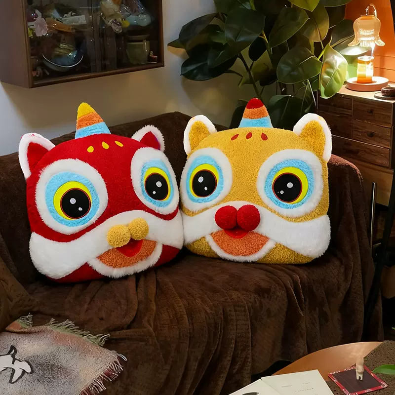 国风醒狮玩偶抱枕可爱麻将公仔沙发靠垫榻榻米坐垫毛绒玩具批发