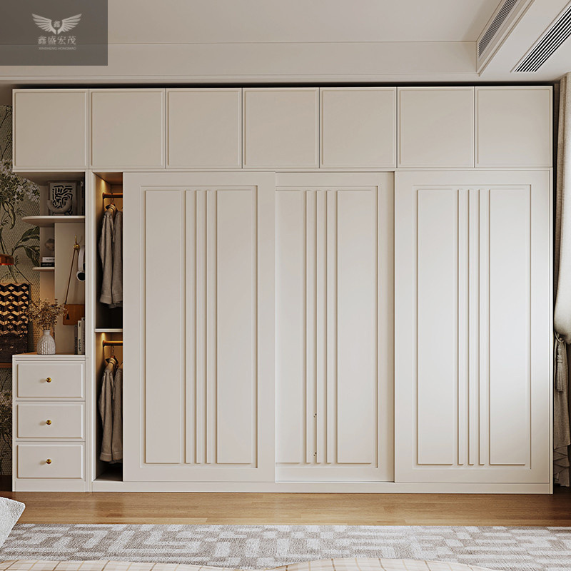 Almacenamiento moderno y minimalista productos terminados puerta corredera armario estilo francés armario de viento crema pequeña puerta corredera dormitorio doméstico