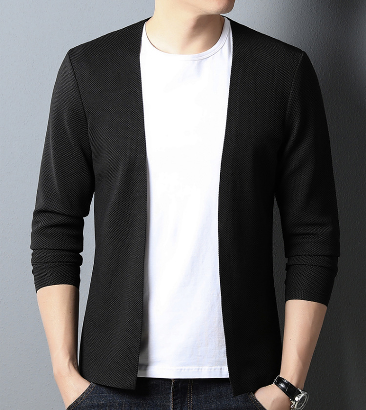 Otoño e invierno nuevo cárdigan de punto chaqueta suelta de punto sin botones de color sólido simple de todo fósforo para hombres