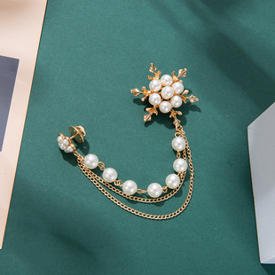 Korean style vintage tassel Pearl Snowflake Brooch fashion all-match chain pin collar flower wedding dress accessories corsage